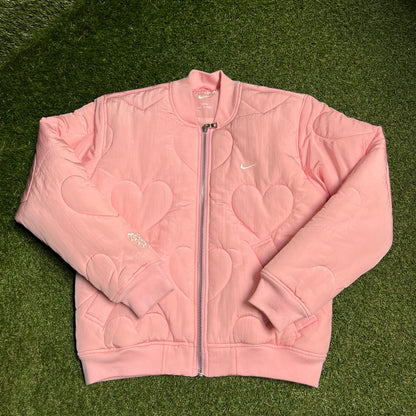 Nike x Drake Certified Lover Boy Hearts Pink Bomber Jacket Size Small USED x13733