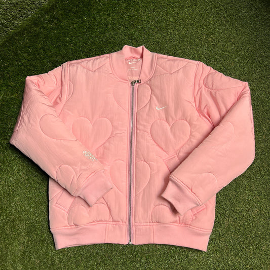 Nike x Drake Certified Lover Boy Hearts Pink Bomber Jacket Size Small USED x13733
