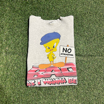 1996 Looney Tunes Tweety Bad As I Wanna Be Grey Crewneck Size Small USED V16122