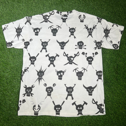 Y2K Stussy Futura Skulls AOP White Tee Size Large USED x14401