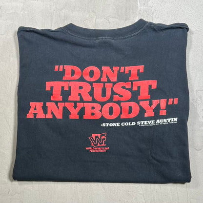 1998 Stone Cold WWF Dont Trust Anybody Black Tee Size Large USED v20152