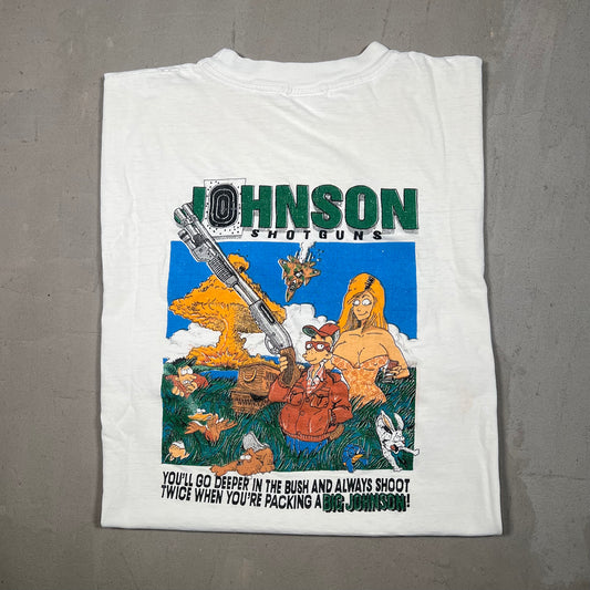 1990's Big Johnson ShotGuns White Tee Size Large USED v18489