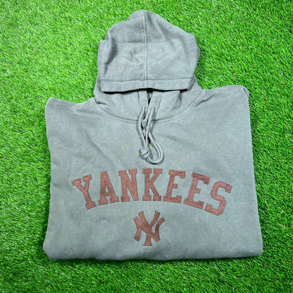 Y2K Yankees Majestic Grey Pull Over Hoodie Size XXL NEW v18752