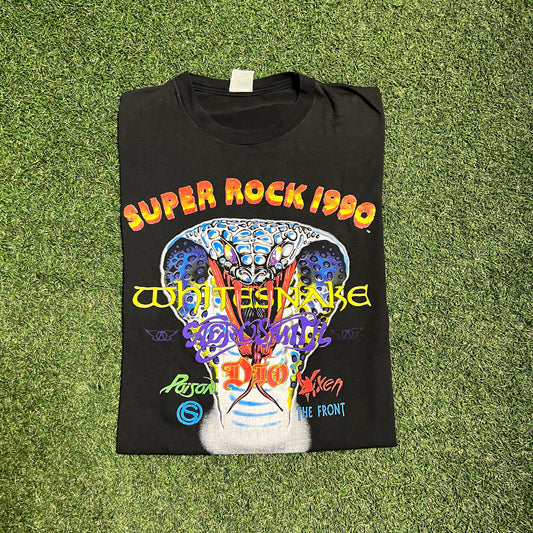 1990 Super Rock Music Fest Black Tee Size XL USED v16072