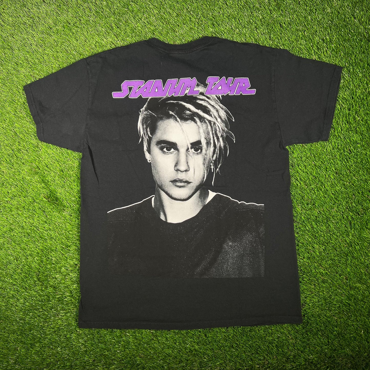 Justin Bieber "Team Bieber" Black Stadium Tour Tee Size Large USED v17500