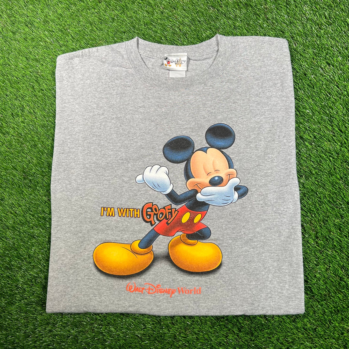 Disney Mickey Mouse "I'm with Goofy" Grey Tee Size XL USED v17852