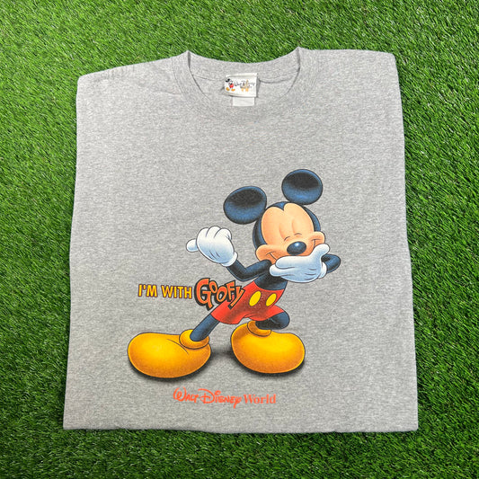 Disney Mickey Mouse "I'm with Goofy" Grey Tee Size XL USED v17852