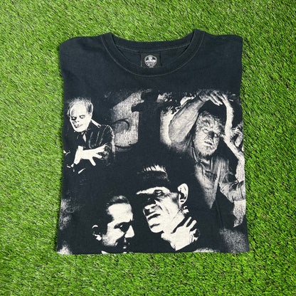 Y2K Monster Mash Up Black Tee Size Large USED v16639