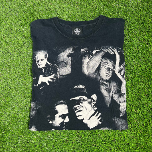 Y2K Monster Mash Up Black Tee Size Large USED v16639