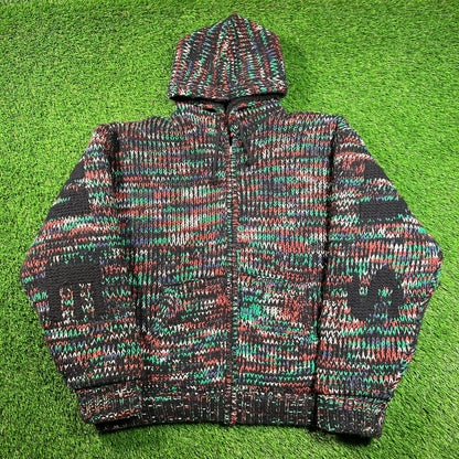 Supreme Faux Shearling Lined Multi Color Hooded Sweater Size Large USED x16414