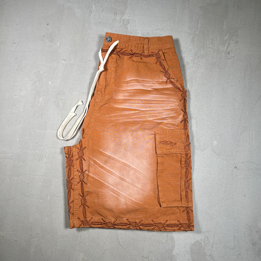 Vale Barbed Wire Embroidered Brown Shorts Size 32 NEW x17335