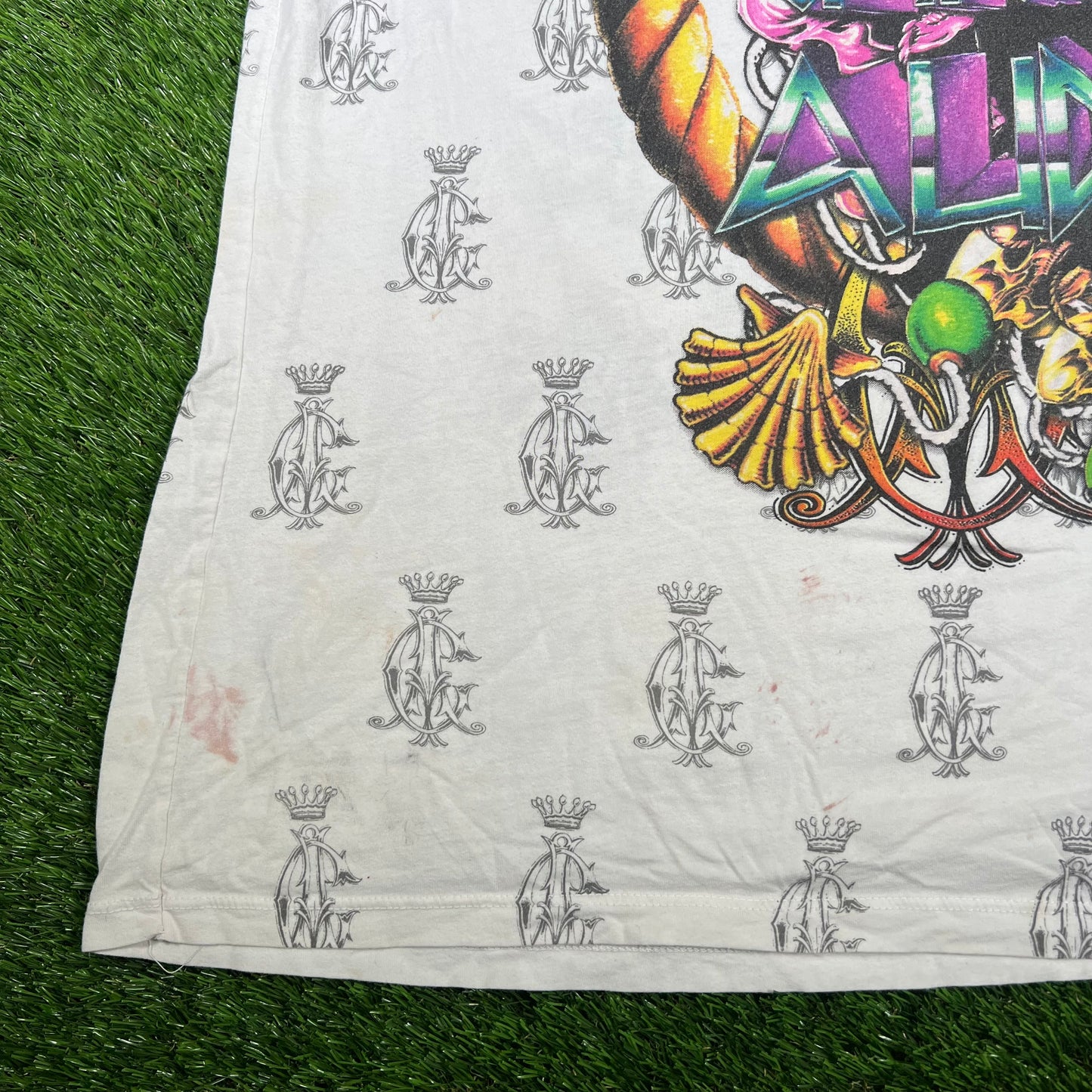 Y2K Christian Audigier Golden Lion White Tee Size 4XL USED v17433