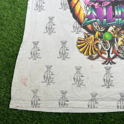Y2K Christian Audigier Golden Lion White Tee Size 4XL USED v17433