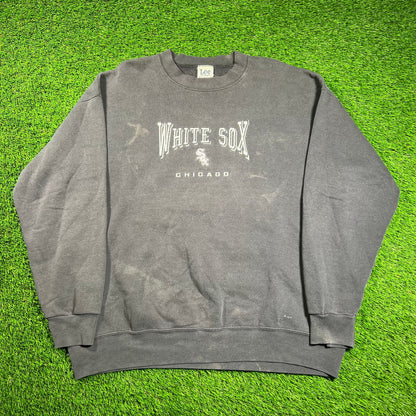 1990s Chicago White Socks Lee Tag Washed Black Crewneck Size XL USED v18349