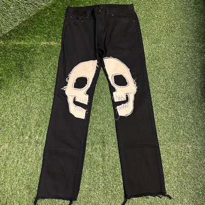 MNML Skull Patches Black Jeans Size 36 USED v16500