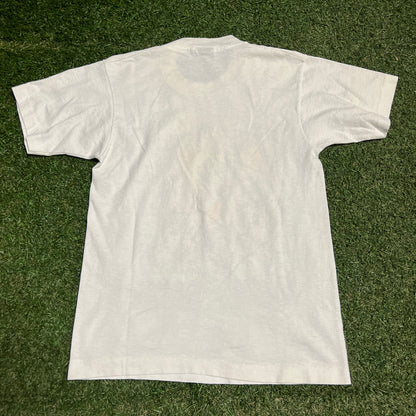 1988 LA Lakers World Champs Back to Back Cartoon White Tee Size Small USED v16369