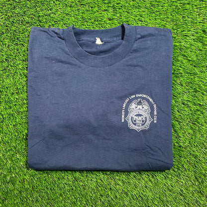 1980s Law Enforcement Dinner Club Navy Blue Tee Size Large USED v18322