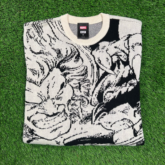 Huf Marvel Wolverine AOP Knit Sweater Size Medium USED x16251