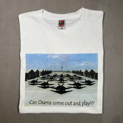 Y2K Osama Come Out And Play Fighter Jets White Tee Size Large USED v16747