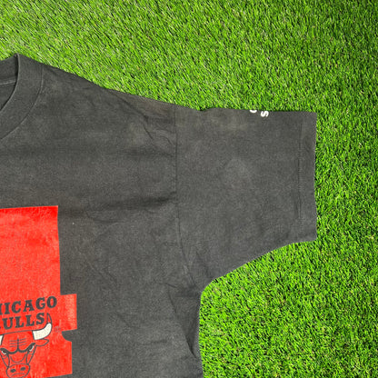 1990s Chicago Bulls Go Four Black Tee Size XL USED v17816