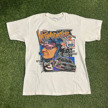 1990s Dale Earnhardt The Intimidator The Champ The Man White Tee Size Large USED v16267