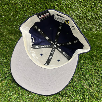New Era Milwaukee Brewers Whie Logo Navy Blue Hat Size 7 1/2 USED v16007