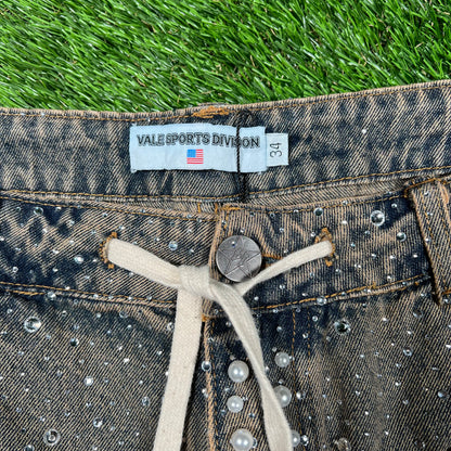 Vale Rainforst Rhinestone Denim Washed Jean Jhorts Size 34 NEW x14790