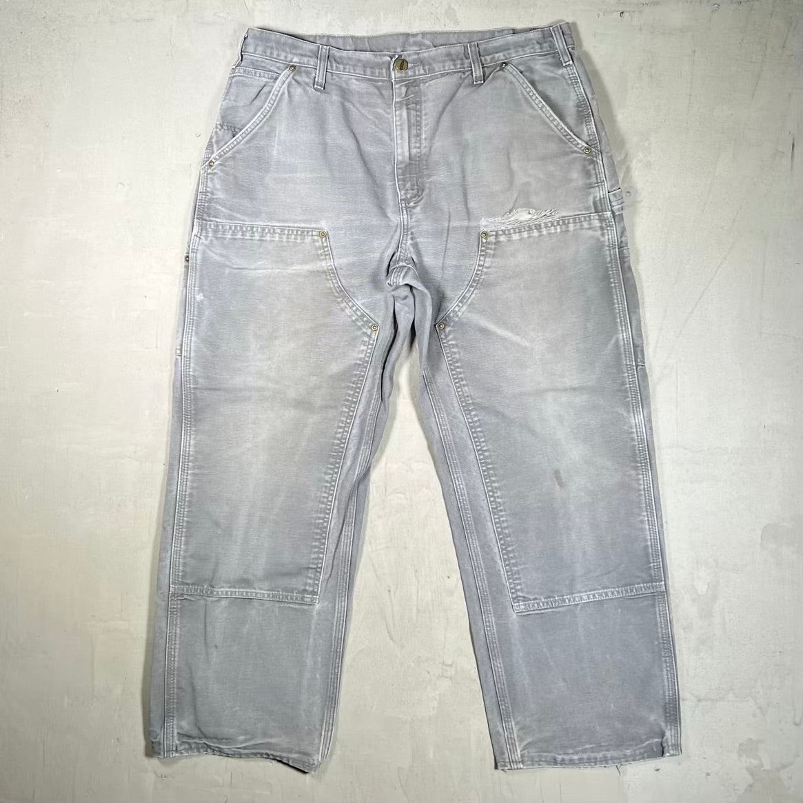 Y2K Carhartt Double Knee Workwear Grey Pants Size 36x30 USED v20334