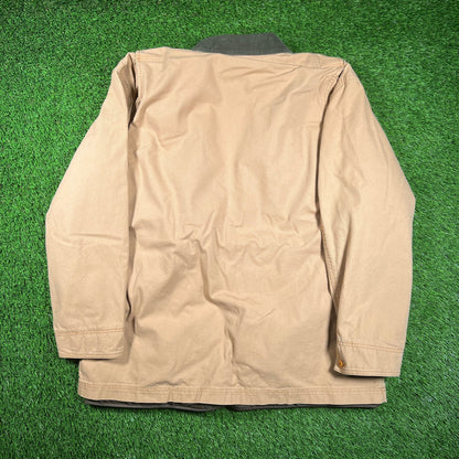 1990s LL Bean Flannel Lined Duck Hunting Tan Canvas Jacket Size XL USED v18257