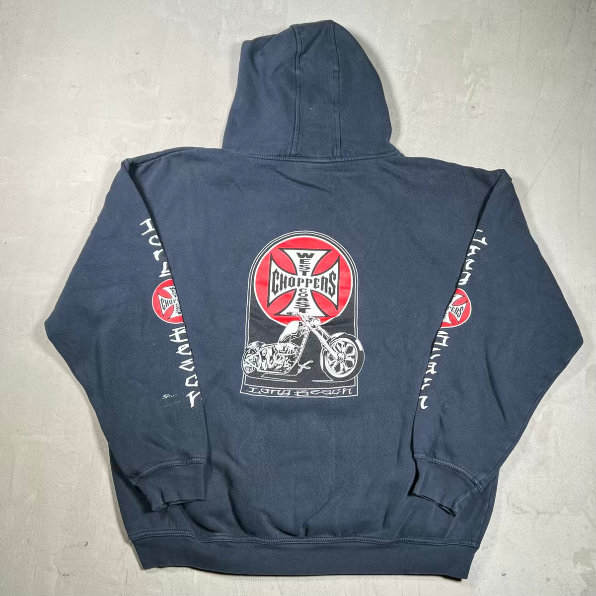 Y2K West Coast Chopper Long Beach Dark Navy Hoodie Size XL USED v20139