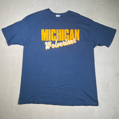 1990s Michigan Wolverines Navy Tee Size XXL USED v16863