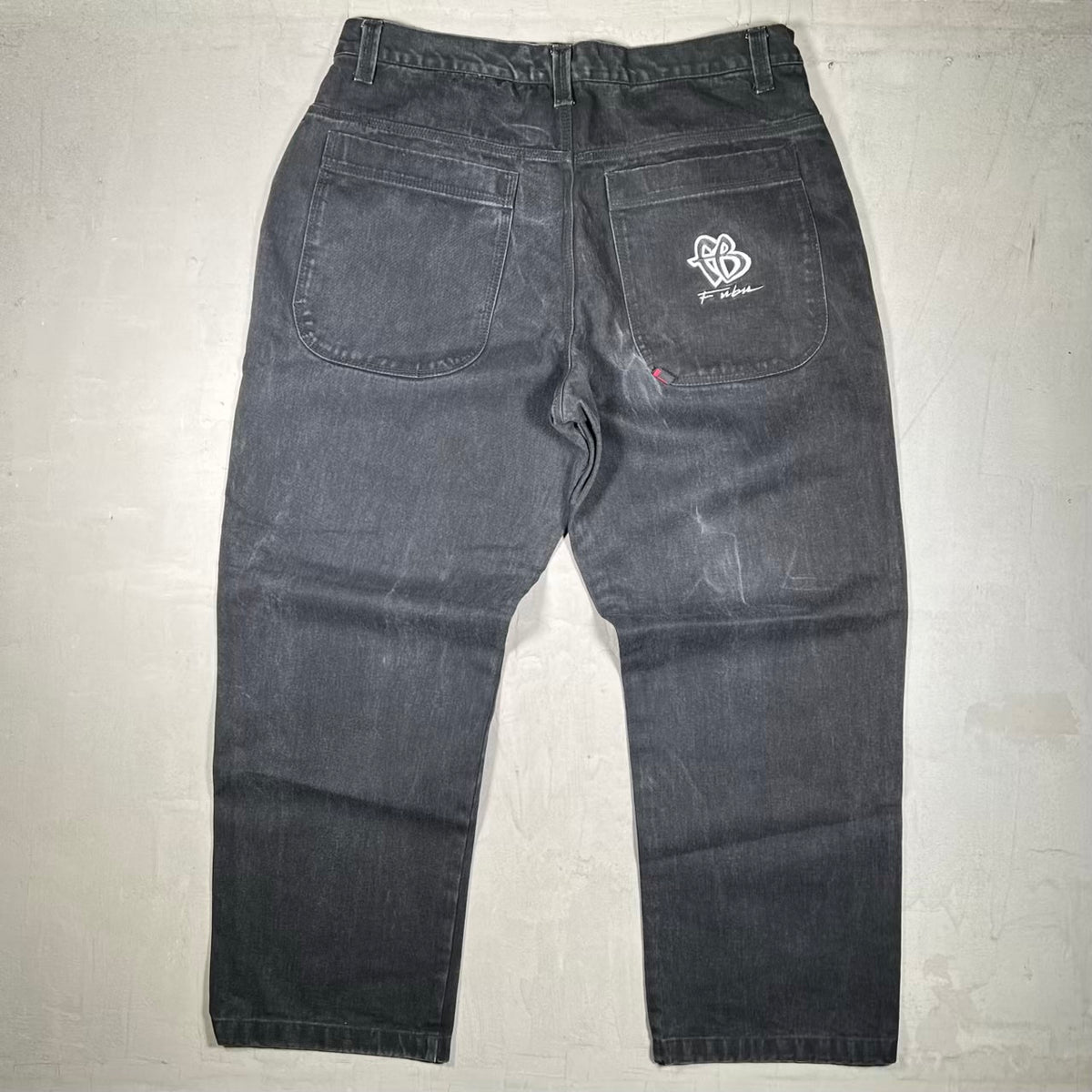 Y2K Fubu Black Denim Jeans Pocket Logo Size 40 USED v20298
