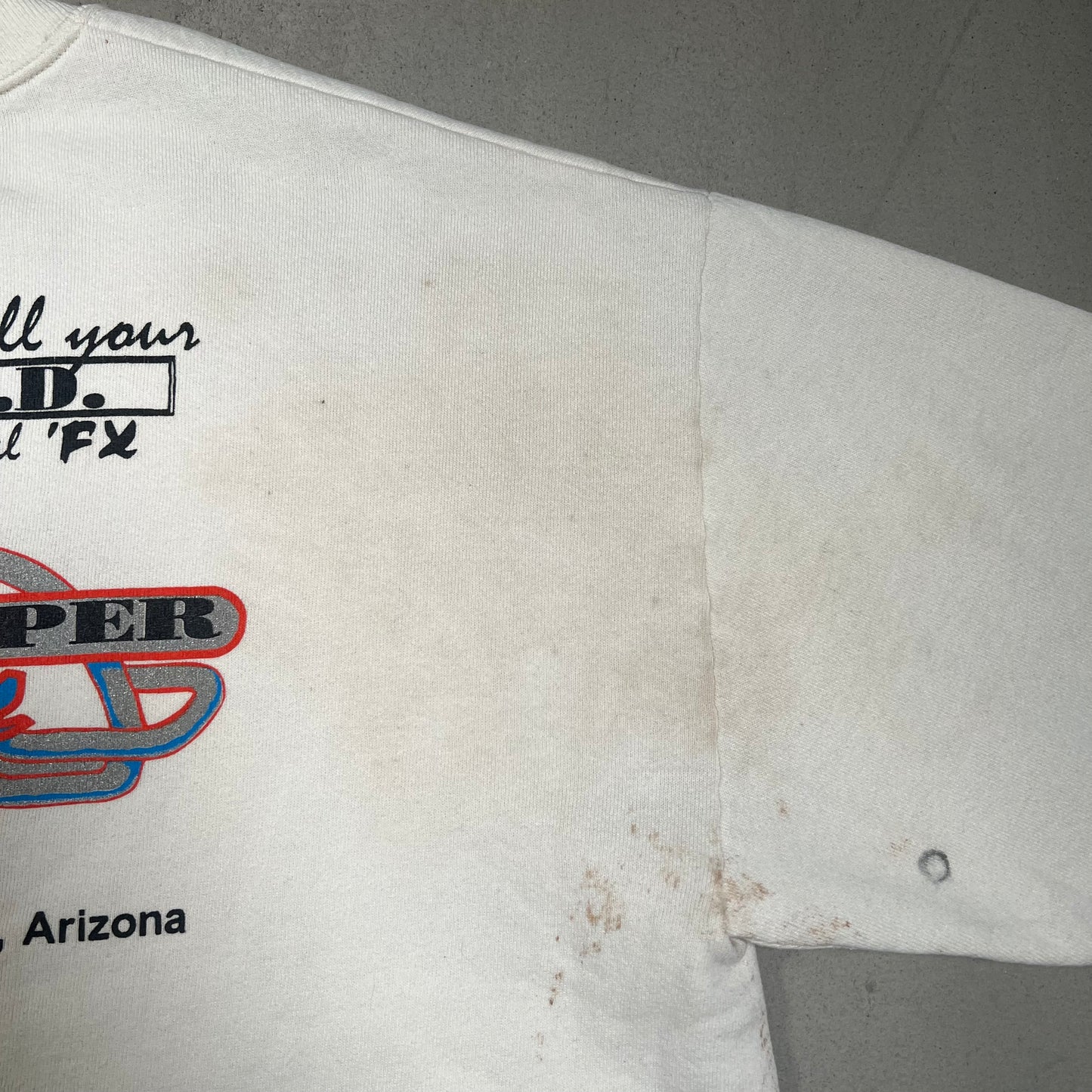 1980s Harley Davidson White Crewneck Thrashed Size XL USED v19380