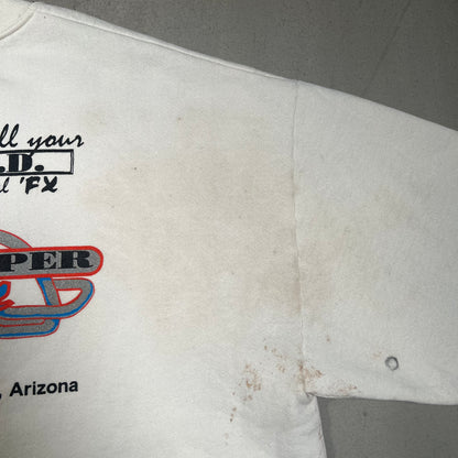 1980s Harley Davidson White Crewneck Thrashed Size XL USED v19380