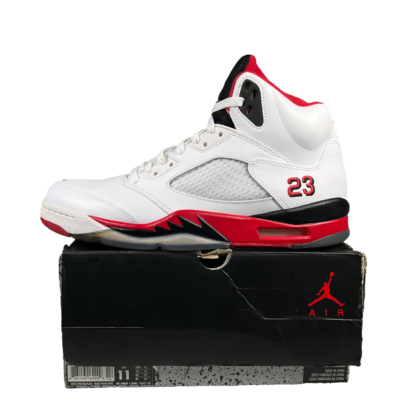 Jordan 5 Fire Red Black Tongue (2013) Size 11 USED s19149