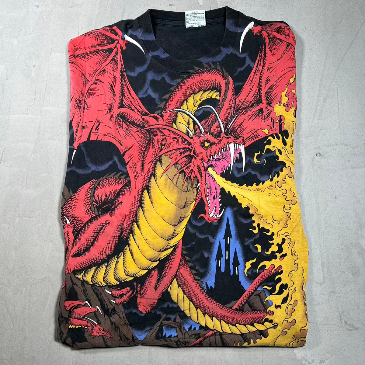 1993 Liquid Blue Dragon AOP Black Tee Size Large USED v20050