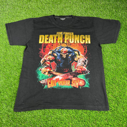 Y2K Five Finger Death Punch Black Tee Size Medium USED v16773