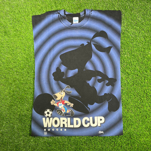 1992 World Cup Pup AOP Black Tee Size XL USED v17158