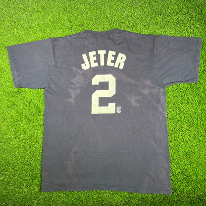 1990s Yankees 2 Jeter Majestic Navy Blue Tee Size XL USED v17334