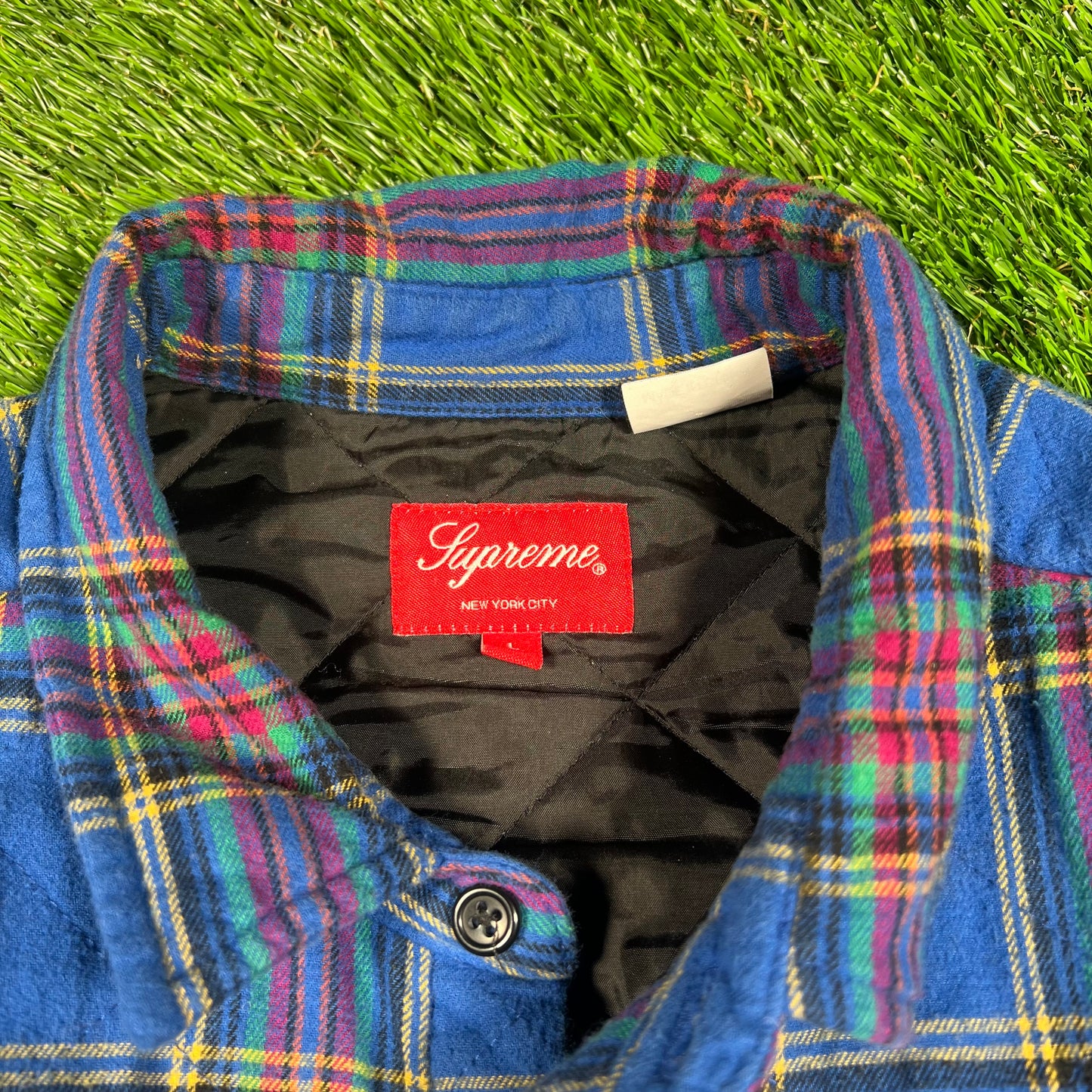 Supreme Quilted Plaid Flannel Dusty Blue (2021) Size Large USED x15808