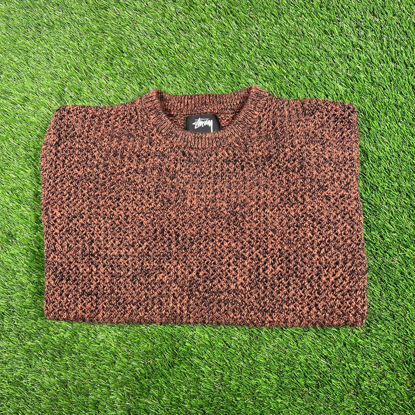 Stussy 2 Tone Brown Loose Gauge Knit Sweater Size Medium USED x15860