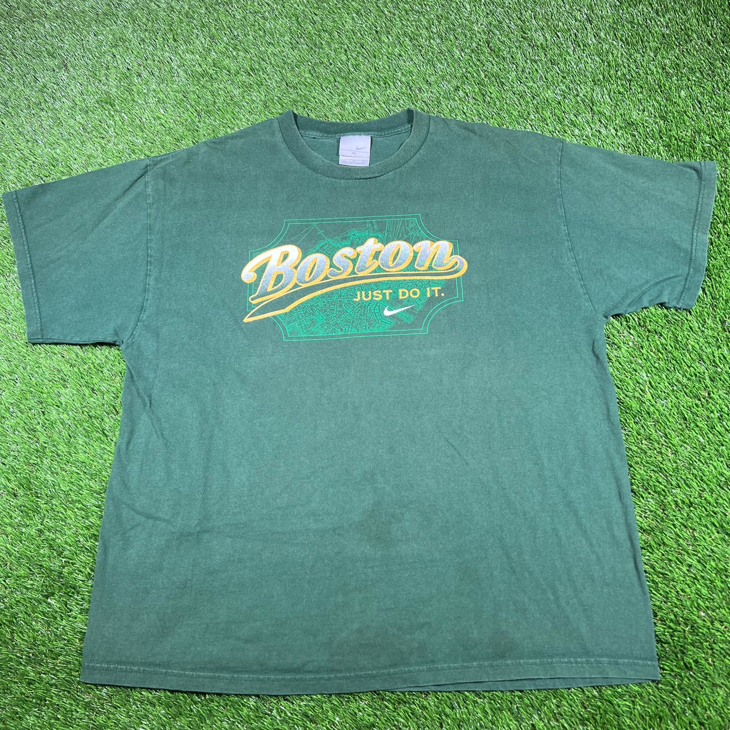 Y2K Nike Boston Just Do It Green Tee Size XL USED v16962
