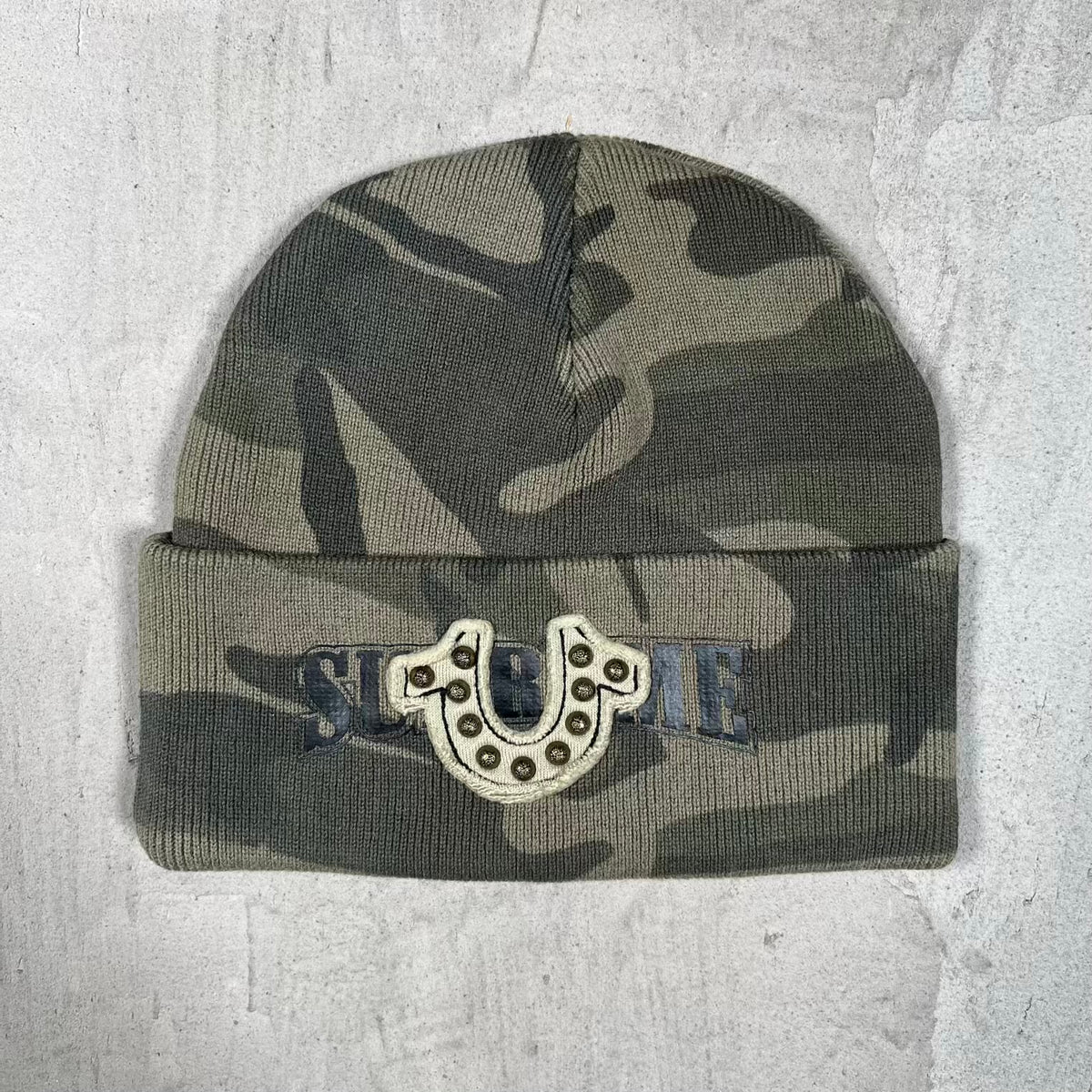 Supreme True Religion Beanie Olive Camo (2025) USED x18531