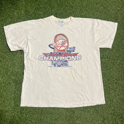 2000 Yankees World Series Champs Clubhouse Edition White Tee Size XL USED v16186