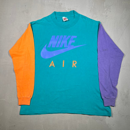 1990s Nike Air Teal/Orange Colorblocking Longsleeve Size Medium USED v18921