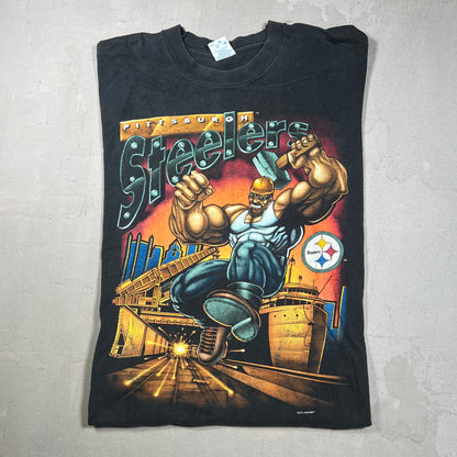 1994 Pittsburgh Steelers Steel Worker Black Tee Size Large USED v19246