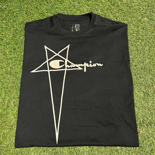 Rick Owens Champions Stitched Black Tee Size XS USED x13724