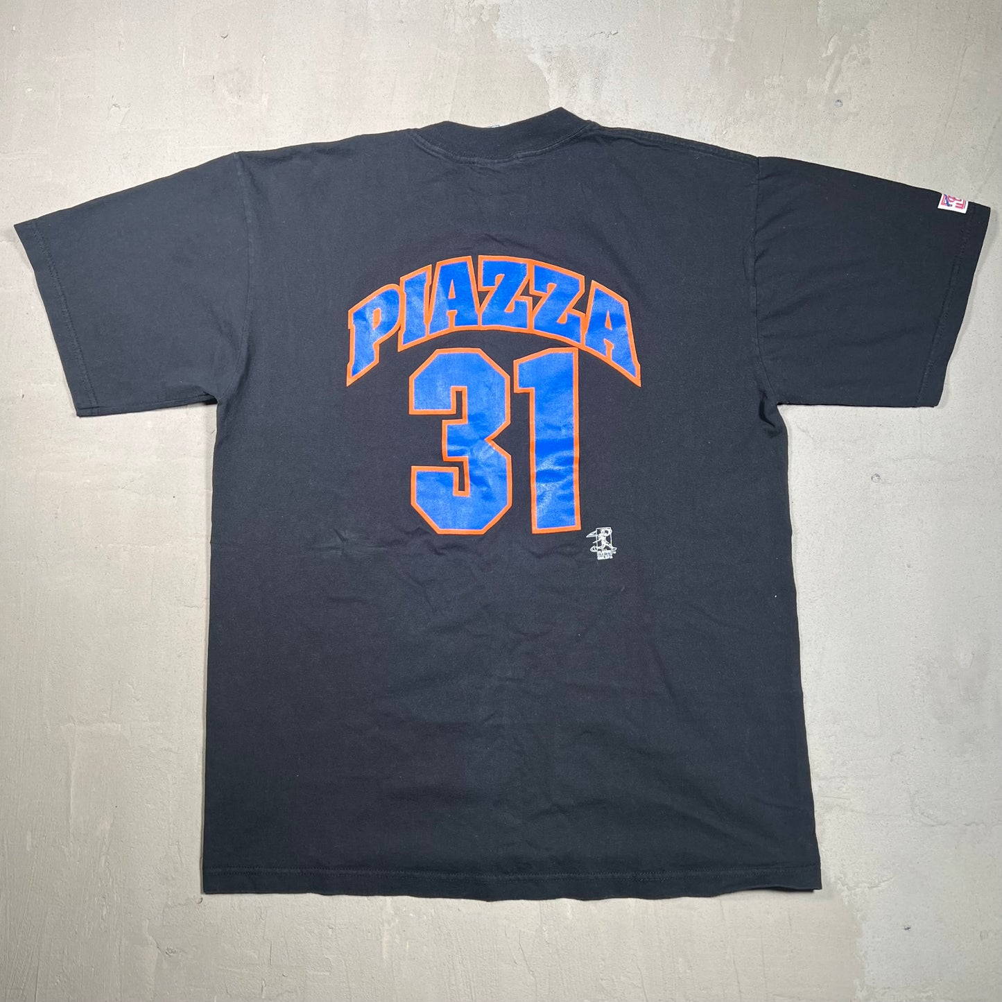 1998 Mets Logo Black Tee Size Large USED v18897