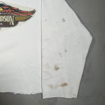 1980s Harley Davidson White Crewneck Thrashed Size XL USED v19380