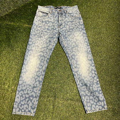 Drake Ovo Leopard Print Blue Jeans Size 32 USED x14233